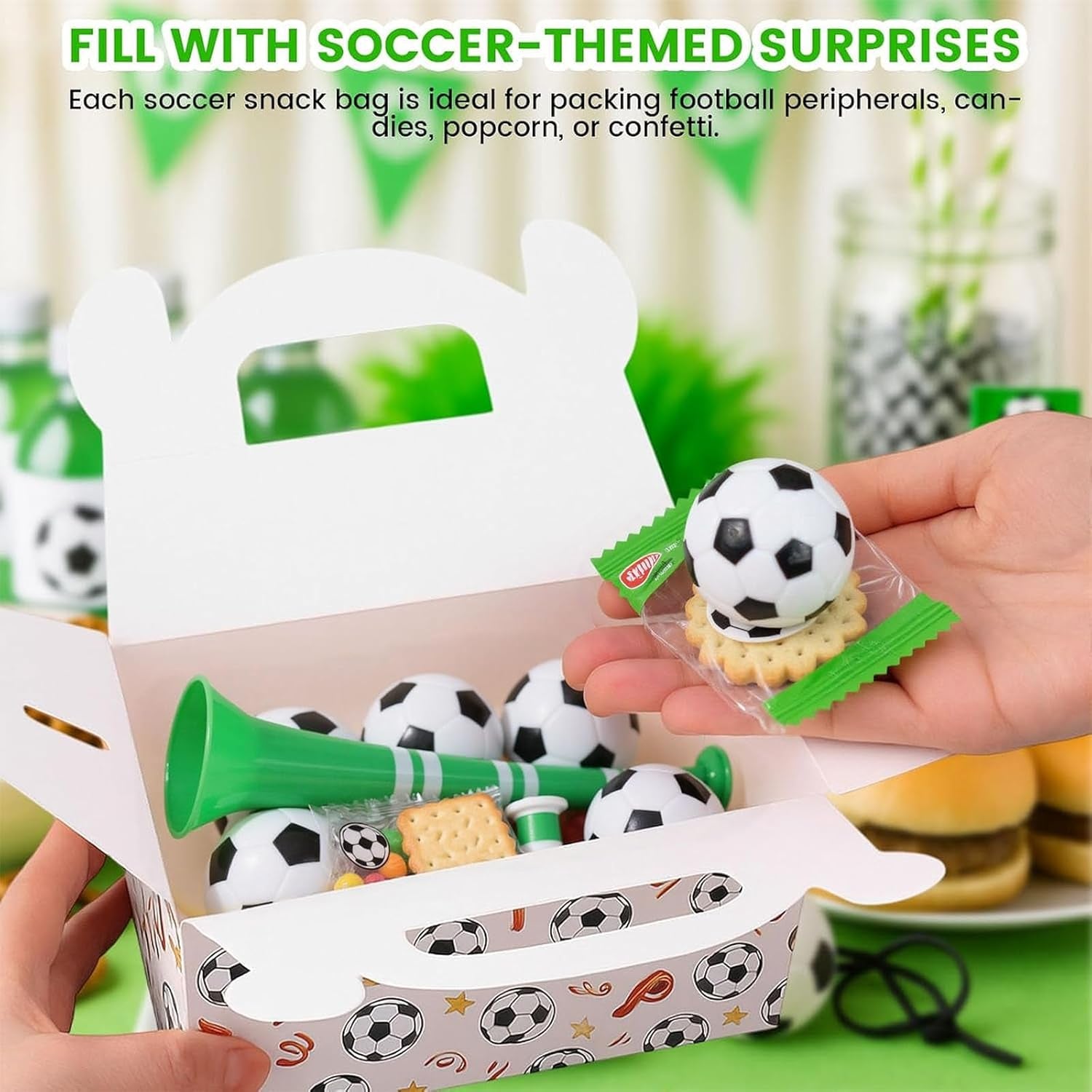 16PCS Party Favor Boxes, Soccer Goodie Bags Paper Gable Treat Snack Bags for Soccer Themed Party Decorations Supplies 6.1×3.5×3.3 Inch