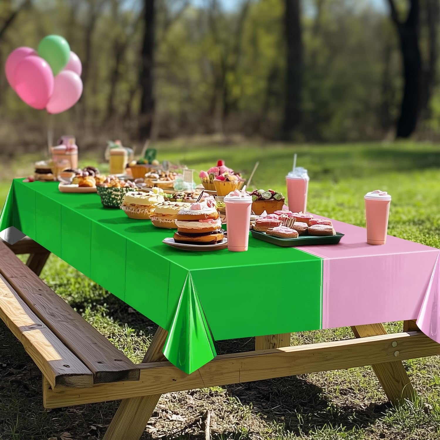 1 Pack Pink Green Foil Tablecloth, 40X106 Shiny Metallic Party Table Cover for Birthday, Princess Witch Theme, Graduation, Baby Shower, Celebration Decorations