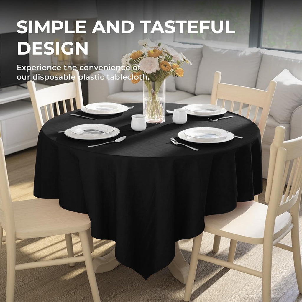 10 Pack Premium Disposable Plastic Tablecloth 84" round Table Cover for Birthdays Weddings Christmas Anniversary Buffet Table (Black)