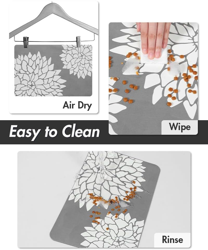-Pet Feeding Mat-Absorbent Floral Cat&Dog Food Mat-Dog Mat for Food and Water Bowl-No Watermark Quick Dry Dog Water Dispenser Mat Pet Placemat-Pet Supplies & Accessories1219 Grey
