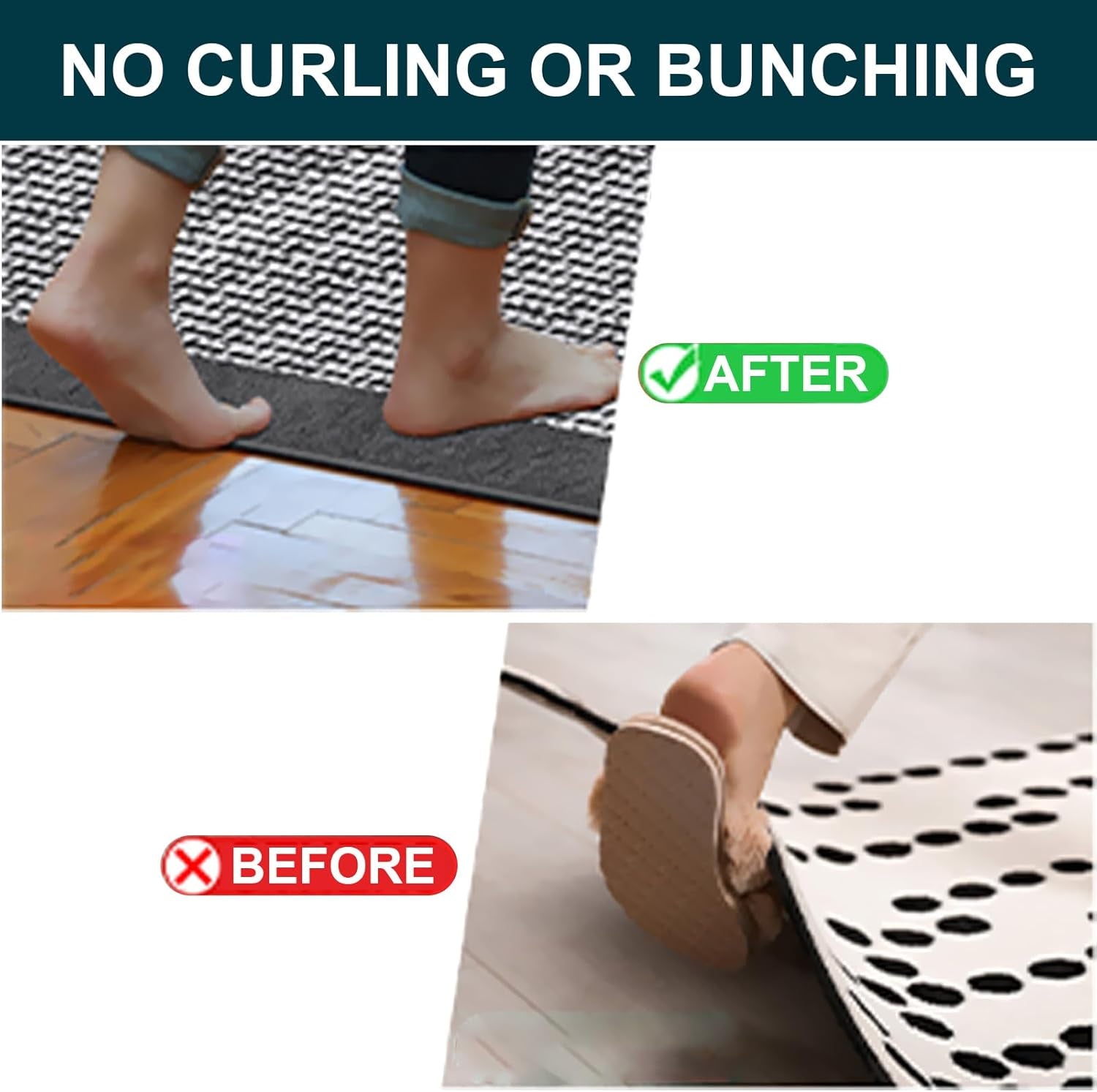 12 PCS Rug Pad Gripper, Washable Grippers for Rug Tape, Non-Slip Carpet Gripper for Hardwood Floors and Tile, Reusable Carpet Tape for Area Rugs, Double Sided Adhesive Rug Stickers, Keep Corner Flat