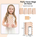 24 Pack Kraft Paper Bags with Stickers, 4 Styles Party Favor Bags for Christmas, Weddings, Birthdays, Retail, Lunch Treats