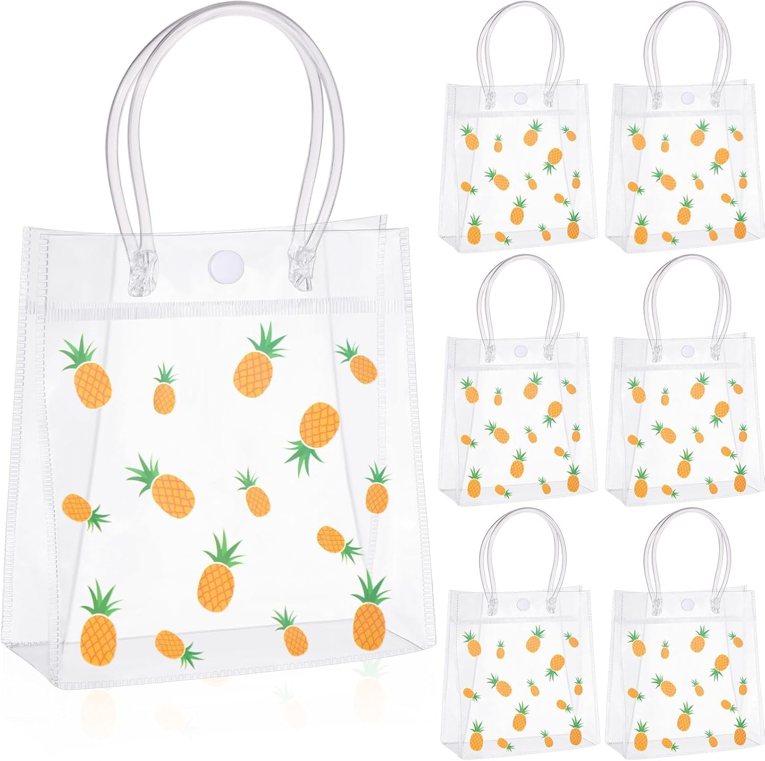 24 Pcs Pineapple Gift Bags Plastic Clear Hawaiian Treat Tote Bags with Handles Waterproof Portable Luau Party Favor for Summer Beach Tropical Party Birthday, 5.9 X 2.7 X 6.3 Inch