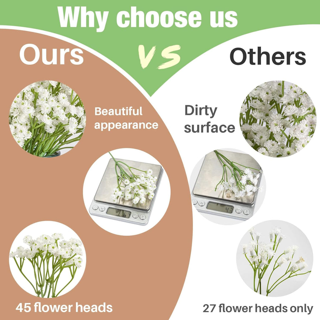 10 Baby Breath Artificial Flowers - 7.6" Babies Breath Flowers Artificial Faux Flowers Bouquet White Fores Greenery Real Touch Fake Flowers Arrangements Wedding Centerpieces Tables Decorations