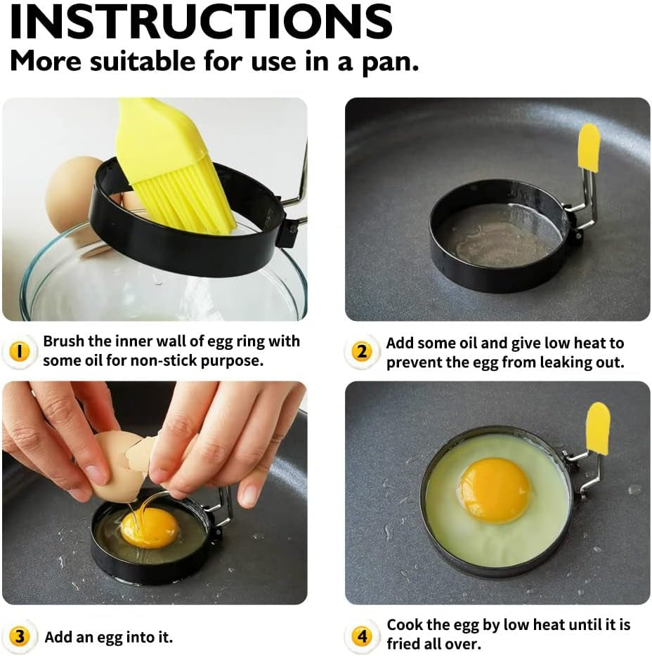 2.9 Inch Egg Rings Set of 2 with Silicone Handle, Small Nonstick round Ring Mold for Frying Eggs, English Muffins, Breakfast Sandwiches Cooking
