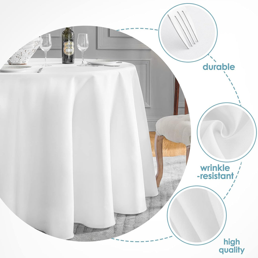 1 Pack 120Inch round Tablecloth Polyester Table Cloth, Stain Resistant and Wrinkle Polyester Dining Table Cover for Kitchen Dinning Party Wedding Rectangular Tabletop Buffet Decoration(White)