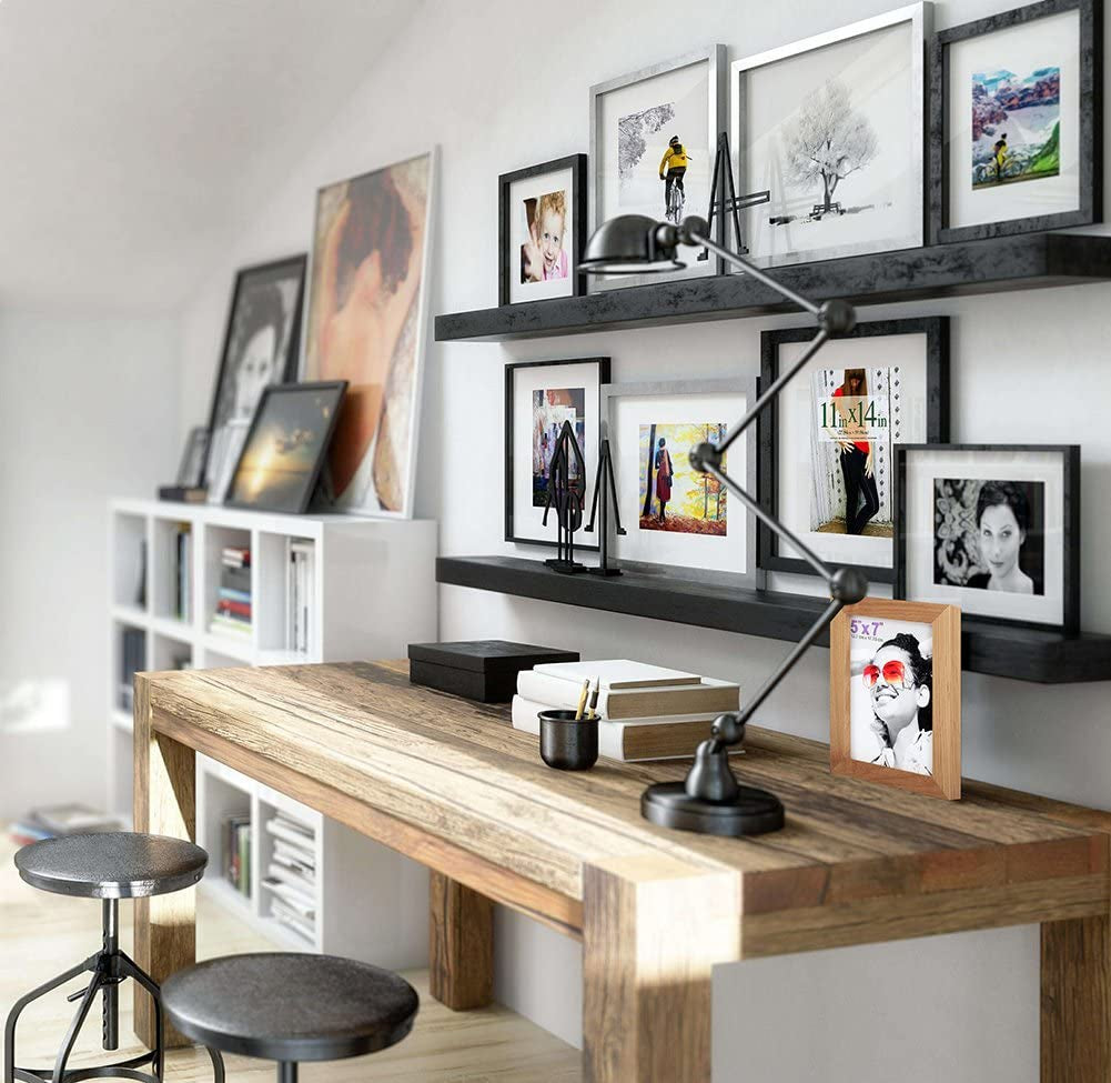 11X14 Inch Picture Frame Made of Solid Wood and High Definition Glass Display Pictures 8X10 with Mat or 11X14 without Mat for Table Top Display and Wall Mounting Photo Frame with Stand Black