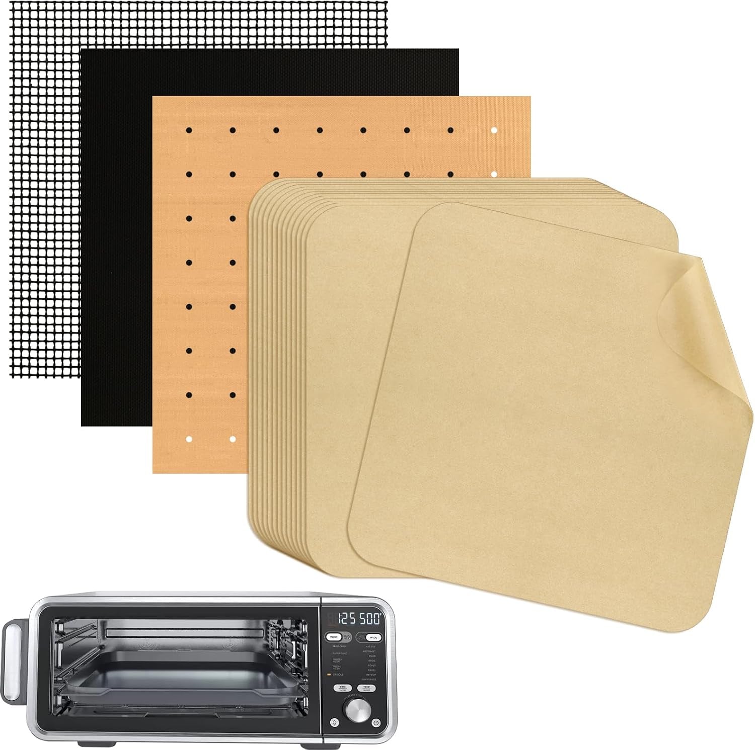 12 Inch 100 Sheets Air Fryer Parchment Paper Squares and 3 PCS Non-Stick Reusable Toaster Oven Mat, for Ninja Foodi Flip SP101/SP201/SP301/SP351, Cuisinart Toaster Oven, Microwave