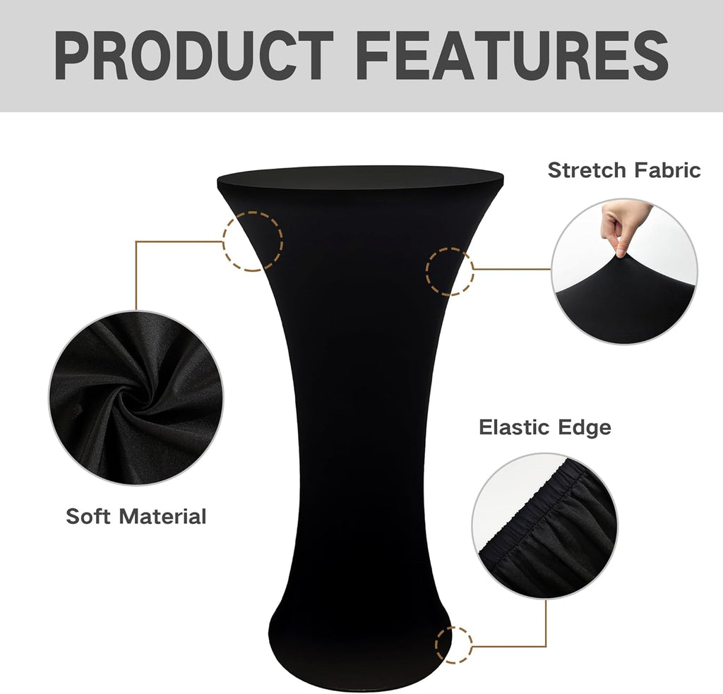 24X43 Inch round Fitted Cocktail Table Cover Black Spandex Cocktail Table Cloth Highboy Fitted Tablecloth High Top Table Cloths for Party Pub Banquet Bistro