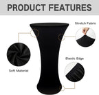 24X43 Inch round Fitted Cocktail Table Cover Black Spandex Cocktail Table Cloth Highboy Fitted Tablecloth High Top Table Cloths for Party Pub Banquet Bistro