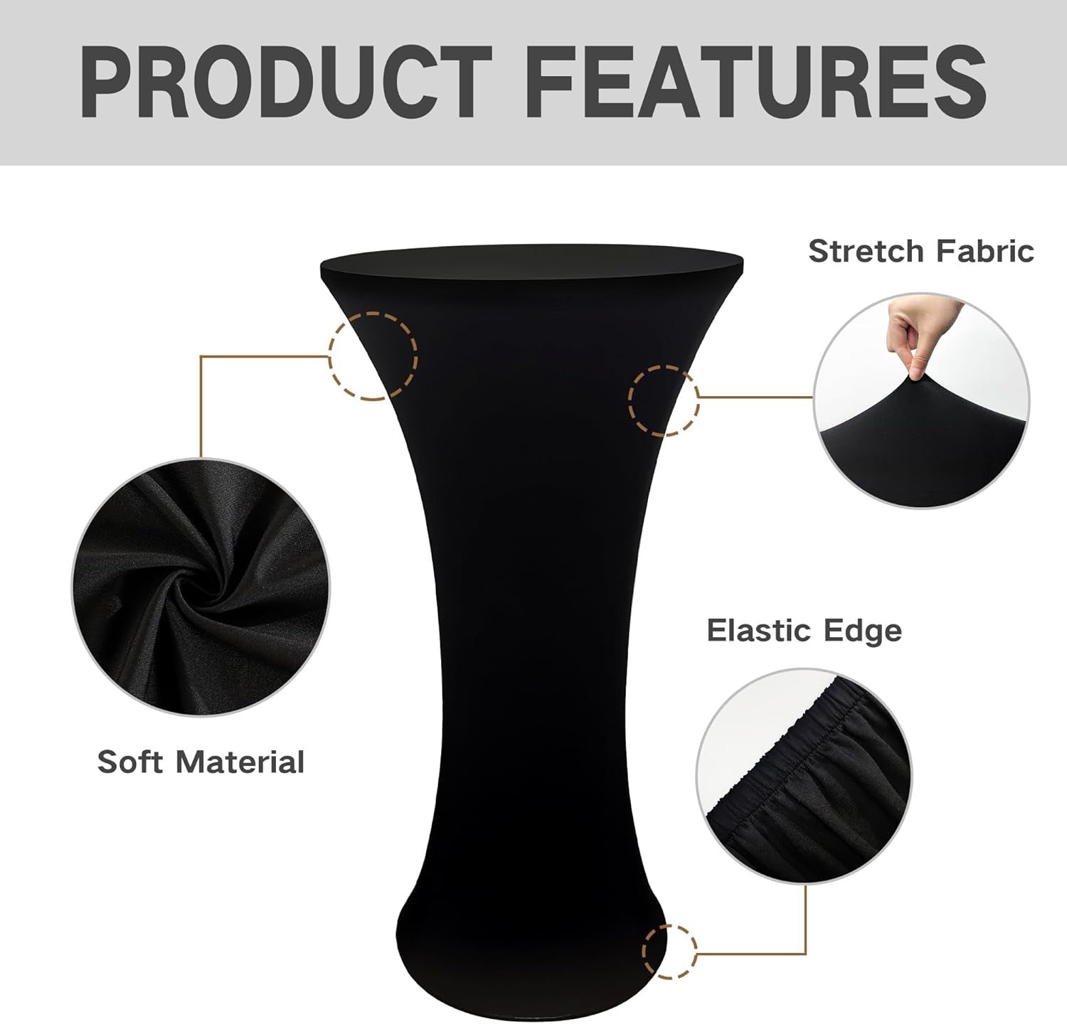 24X43 Inch round Fitted Cocktail Table Cover Black Spandex Cocktail Table Cloth Highboy Fitted Tablecloth High Top Table Cloths for Party Pub Banquet Bistro