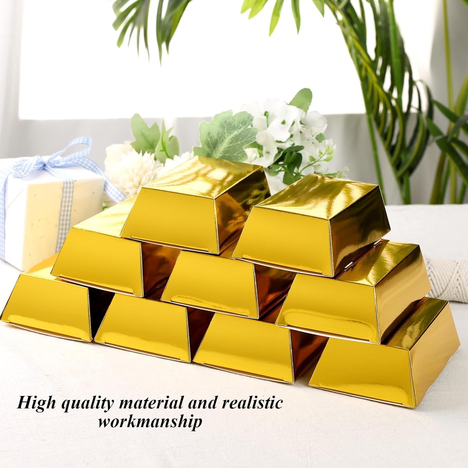 24PCS Gold Bar Chocolate Boxes, Golden Brick Gift Box Treat Box for Chocolates Coins Casino Theme Decoration Candy Treats Container 5.5" X 3.2" X 1.6"