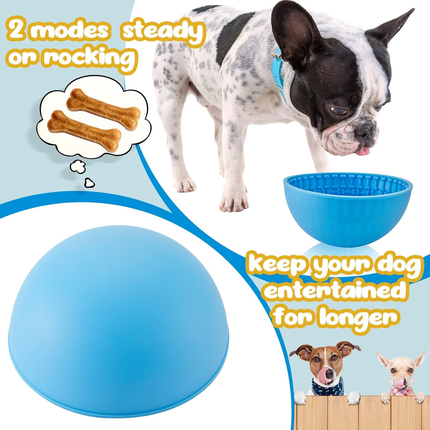 2 Pcs Dog Enrichment Lick Bowls Silicone Freeze Bowls Interactive Cat Licking Mats Slow Feeders for Pet Oral Health Boredom Anxiety Relief, Wobble or Stay Put(Blue, Orange,Bone)