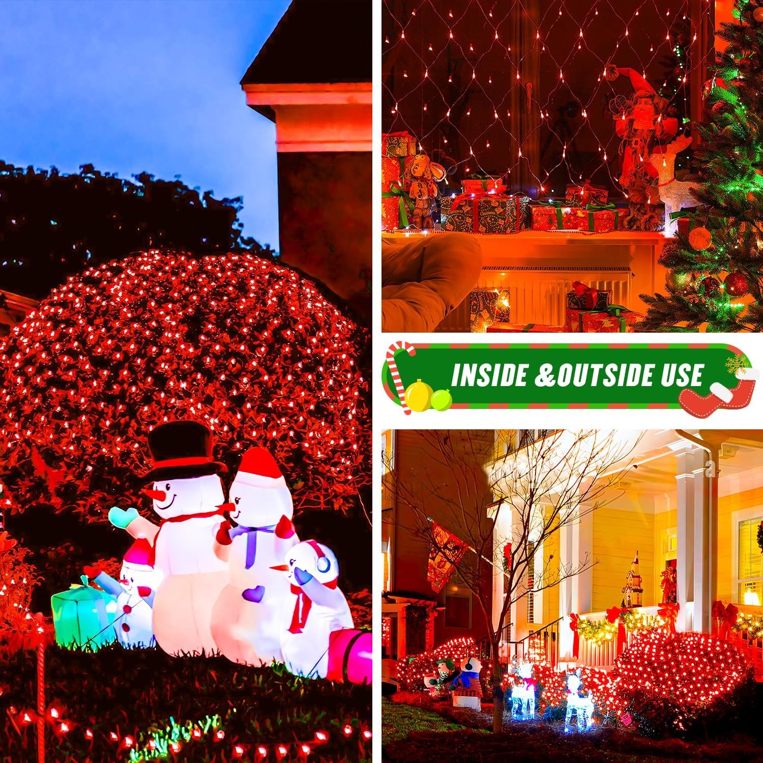 200 LED Red Christmas Net Lights, 9.8Ft X 6.6Ft Connectable Christmas Bush Lights with Remote, 8 Modes Plug in Net Light Outdoor Mesh Light Waterproof for Tree, Yard, Fence Decoration