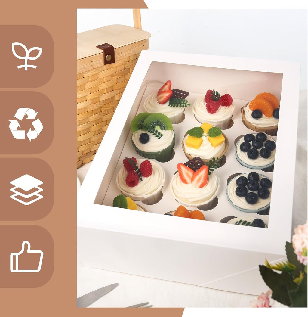 2PCS White Cupcake Container, 12 Count with Window Boxes Holding 24 Pastry Box for Birthday Holiday Party Bakery Supplies