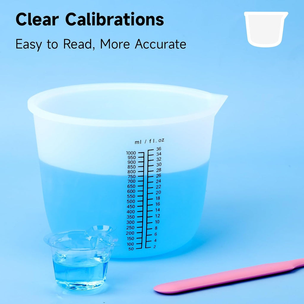 1000Ml Reusable Silicone Resin Cups, Large Silicone Mixing Bowl with Precise Scale for Epoxy, Jewelry Casting Molds, Acrylic Paint, Cup Making, Nonstick Reusable Craft Pouring Cups
