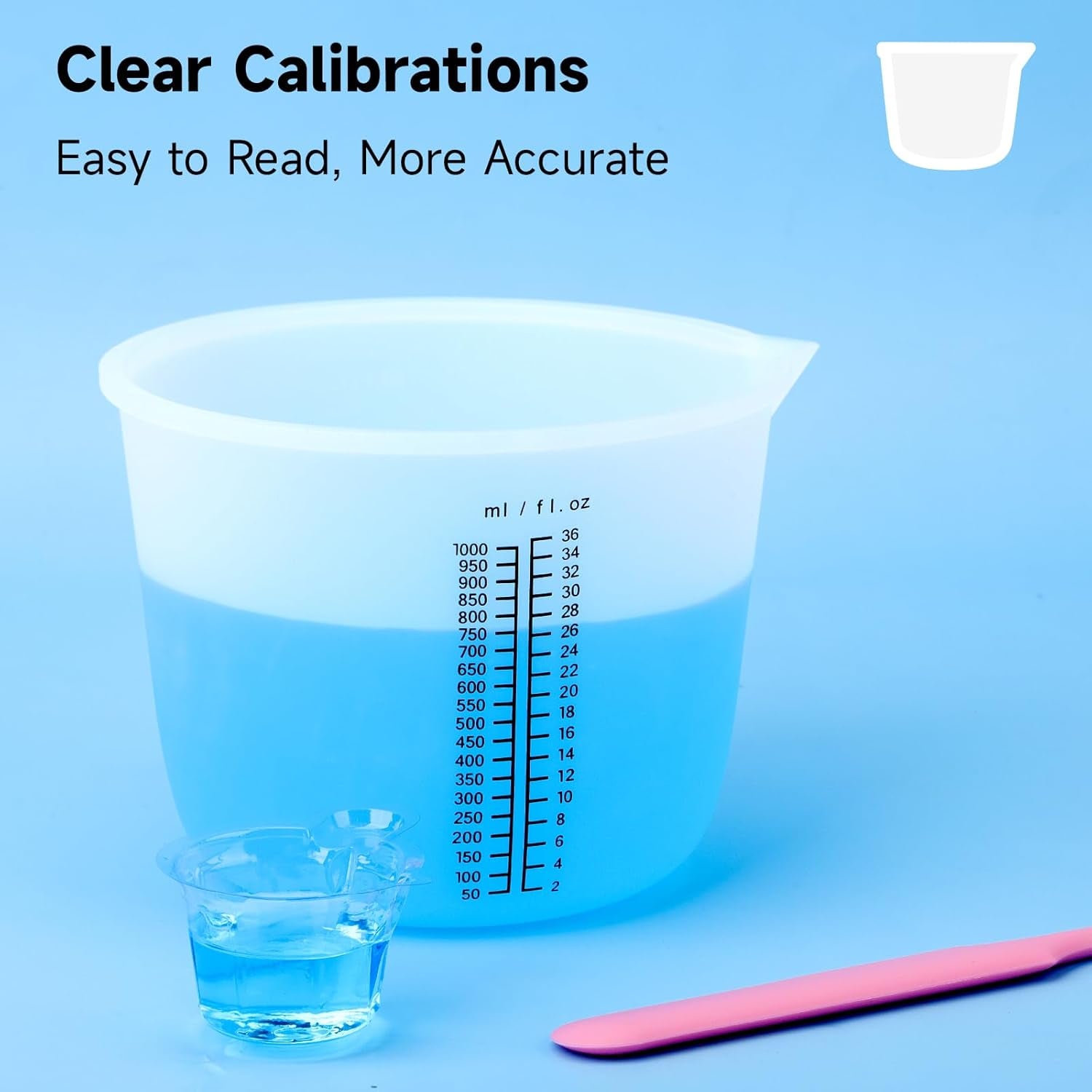 1000Ml Reusable Silicone Resin Cups, Large Silicone Mixing Bowl with Precise Scale for Epoxy, Jewelry Casting Molds, Acrylic Paint, Cup Making, Nonstick Reusable Craft Pouring Cups