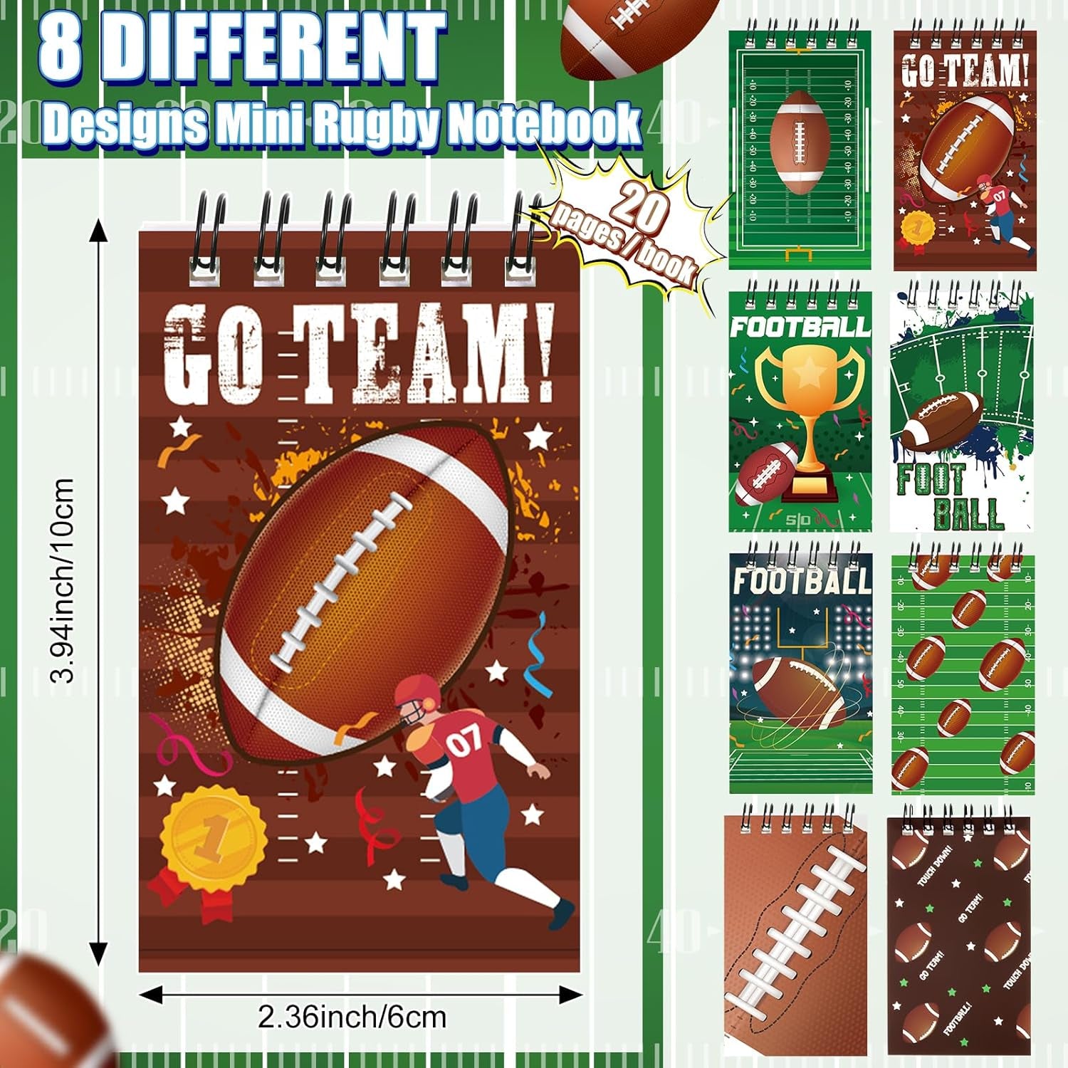 24 Pcs Football Mini Notepads Sports Party Favors Spiral Mini Journal Notebooks Goodie Bag Stuffers for Teacher Reward Birthday Party Gifts Supplies