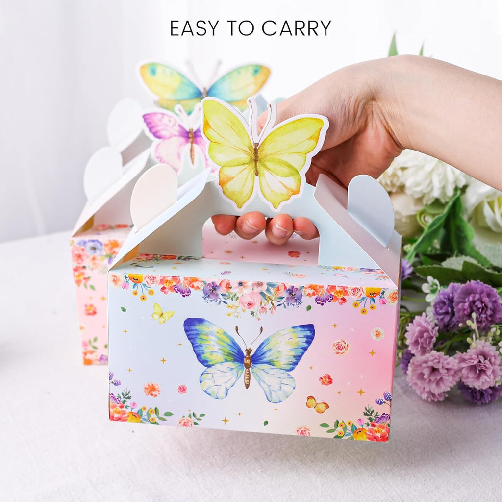12PCS Butterfly Party Favor Boxes, Goodie Gable Treat Box Paper Candy Containers for Birthday Baby Shower Wedding Party
