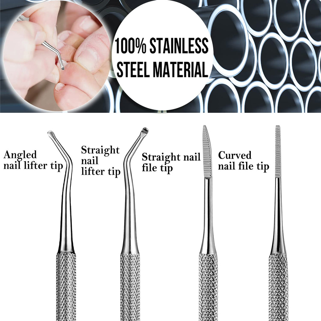 100% Stainless Steel Ingrown Toenail File and Lifter Double Sided with Storage Case (Ingrown Toenail File) and Manicure Set Manicure Kit Nail Kit Nail Clipper 9PCS Mens Grooming Kit Pedicure