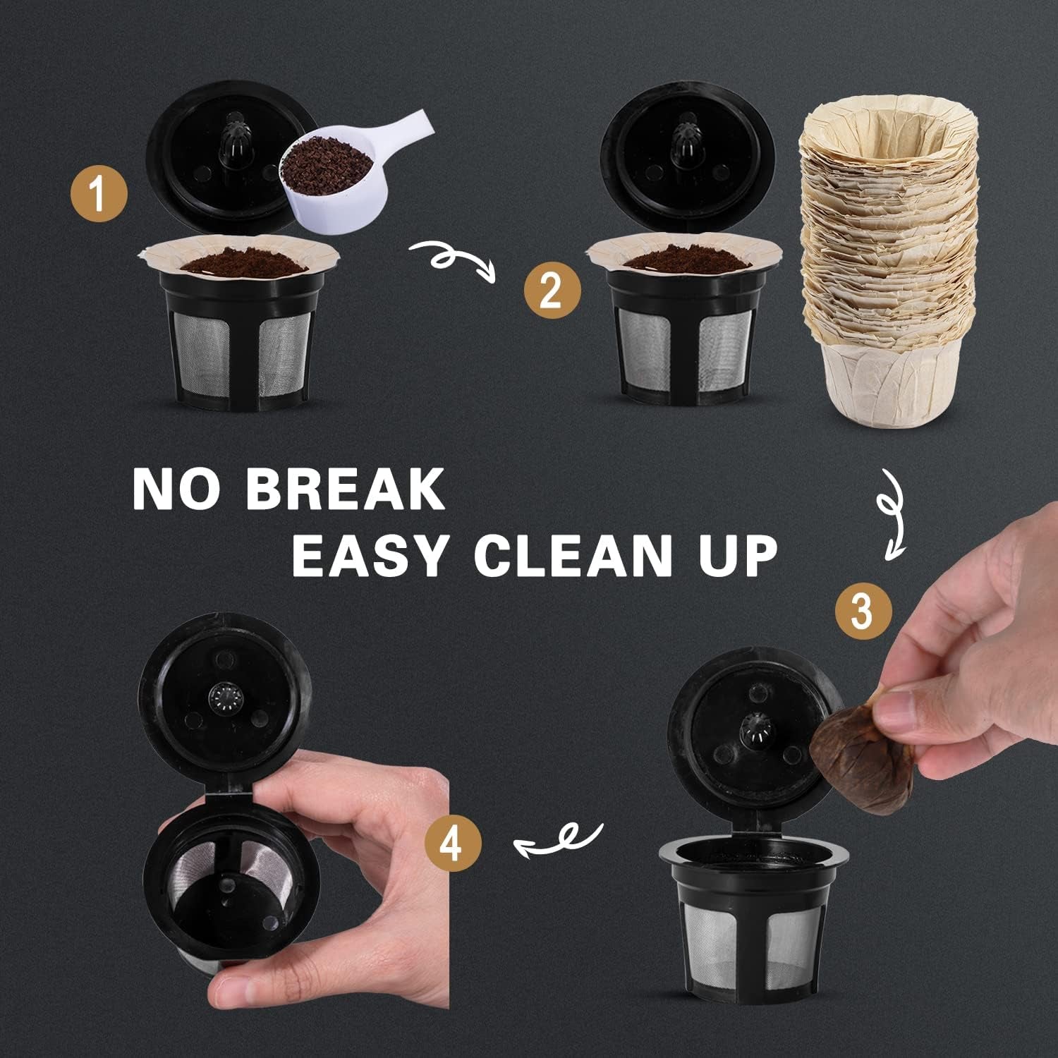 100 Count Disposable K Cup Coffee Filters, Coffee Filter Paper for Keurig Brewers Single Serve 1.0 and 2.0, Use with Resusable K Cup Pods (Natural)