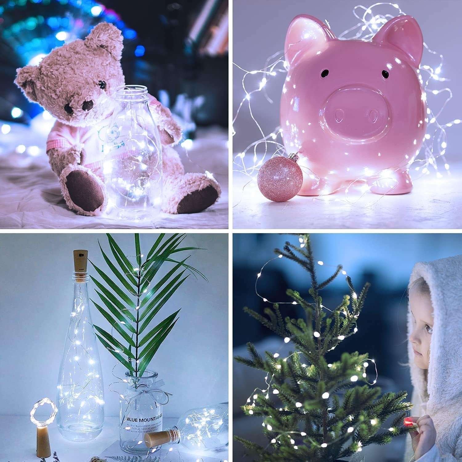 2 Pack White Fairy Lights Battery Operated, Total 200 LED 66Ft Twinkle Lights with Remote, 8 Mode White String Lights for Bedroom Ceiling Centerpiece Tree Indoor Outdoor Decor