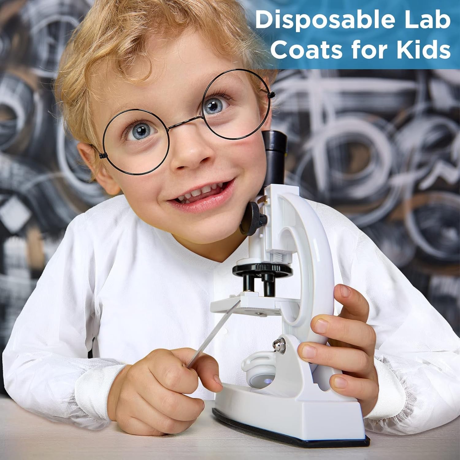 10 Pcs Kids Disposable Lab Coats White Science Coats Bulk for Child with Elastic Knit Cuffs and Front Snap Fastener