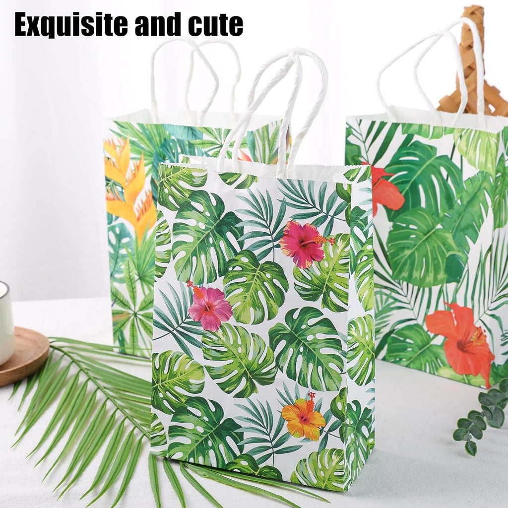 24 Pack Party Favor Bags with Handles, 5.5" X 2.8" X 8" Hawaii Luau Goodie Treat Bags for Aloha Festival Beach Theme Birthdays Pool Parties Bulk Gift Packaging Supplies