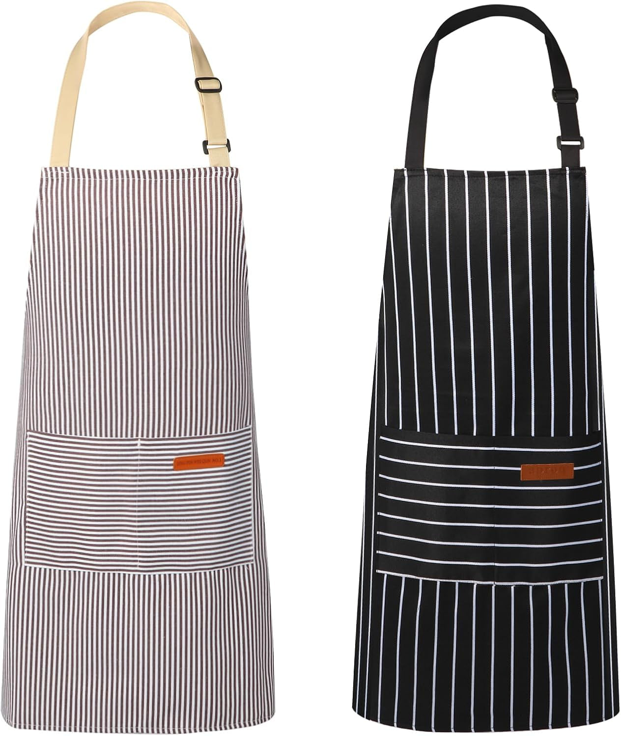 2 Pack Kitchen Aprons, Apron for Cooking with 2 Pockets, Unisex Adjustable Neck Strap Chef Aprons for Men Women