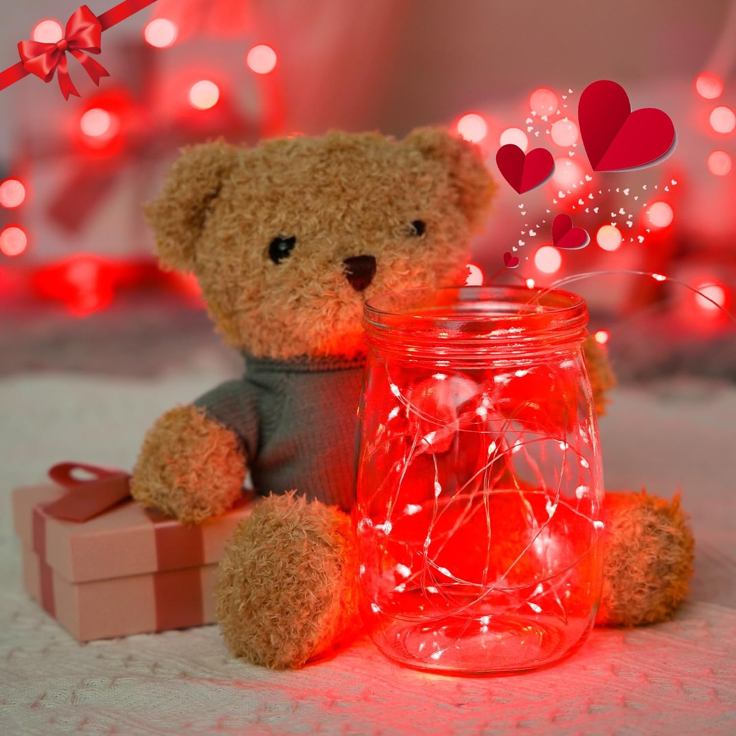 200 LED Red Fairy Lights, 66 Ft 8 Modes Red Christmas Lights Indoor Plug in with Wheel, Remote Control Twinkle String Light Outdoor for Christmas Decor