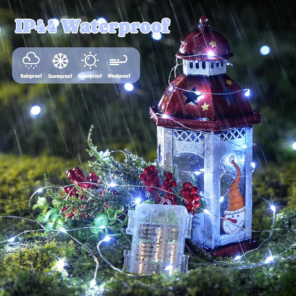 2 Pack White Fairy Lights Battery Operated, Total 200 LED 66Ft Twinkle Lights with Remote, 8 Mode White String Lights for Bedroom Ceiling Centerpiece Tree Indoor Outdoor Decor