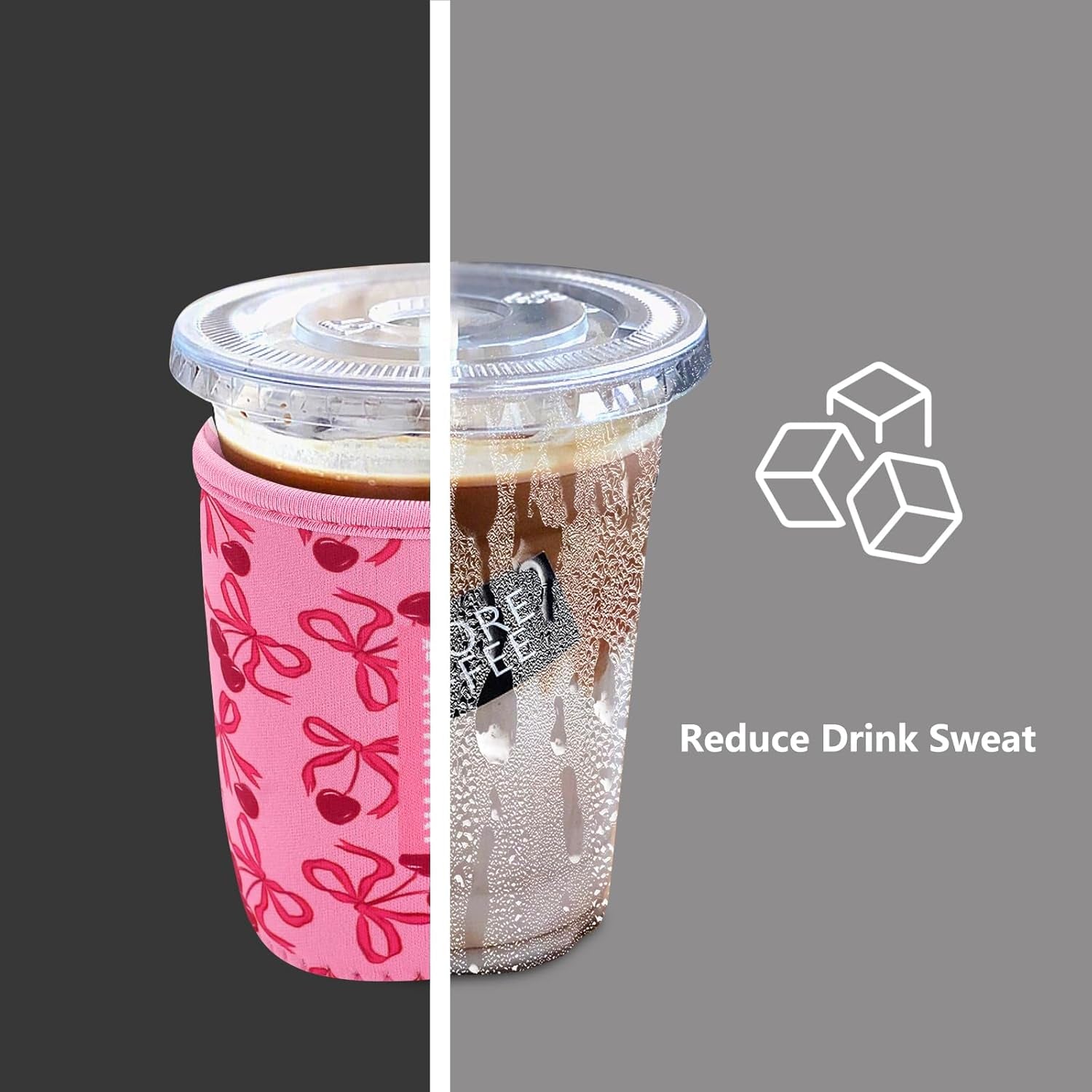 3 Pack Reusable Sleeve for Iced Coffee Cup, Coffee Neoprene Sleeve for Iced&Hot Drinks, Coffee Sleeve Compatible with Starbucks, Dunkin Coffee Cup. (Cherry&Bow)
