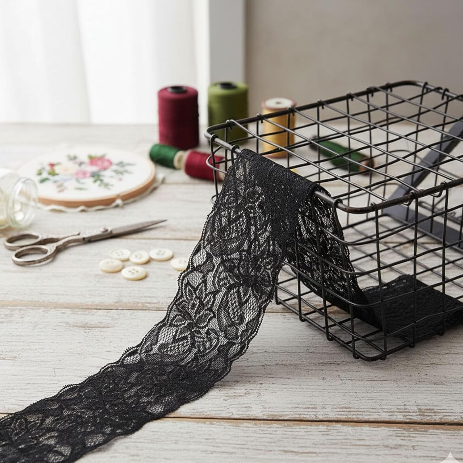 3 Inch Black Lace Ribbon, 10 Yards Wide Lace Trim for Sewing Elastic Floral by Roll for Bridal Wedding Decoration DIY Sewing Craft Gift Wrapping Supply