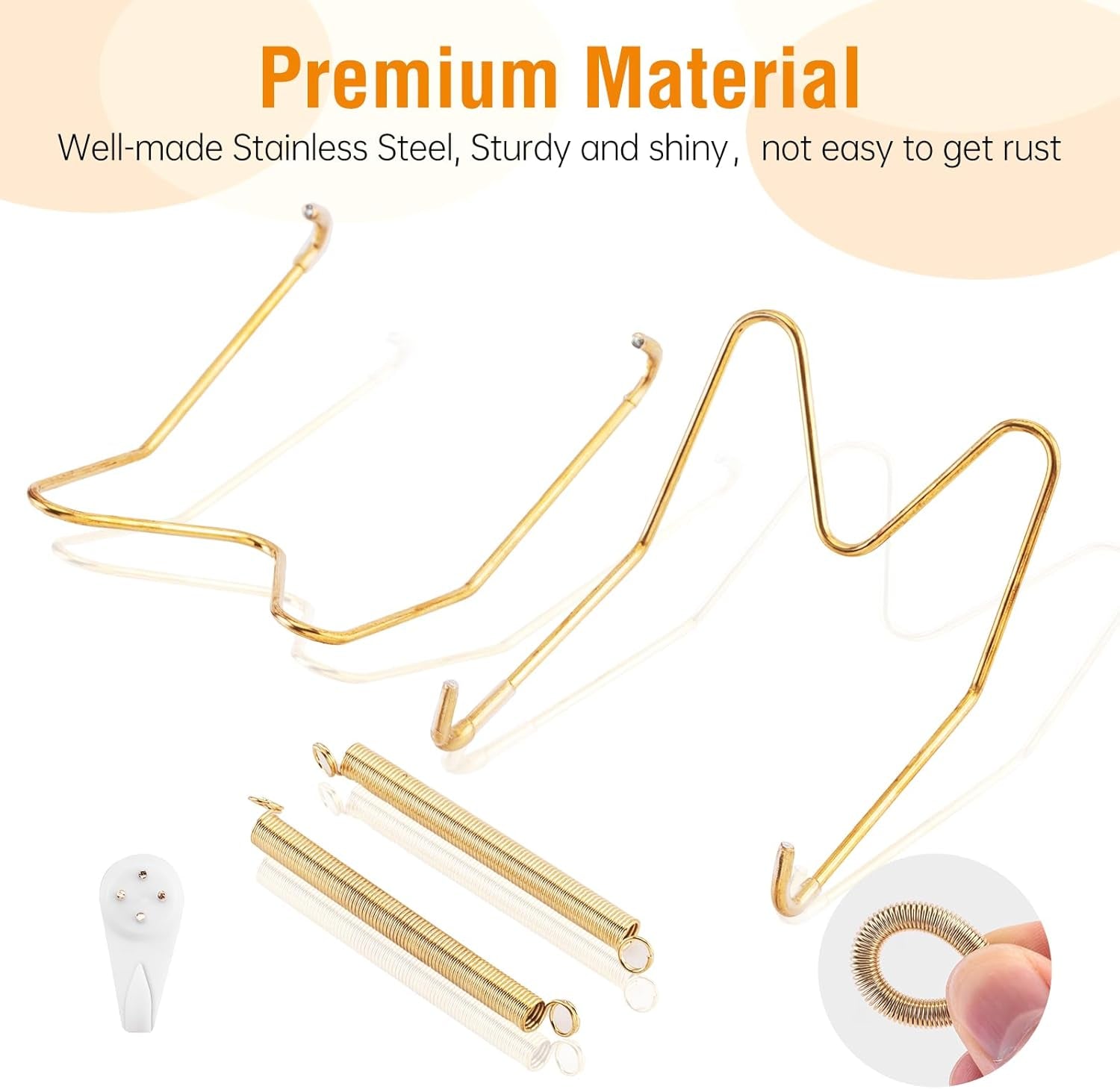 3-Piece Stainless Steel Wall Plate Hangers, 4/6/8 Inch Invisible Decorative Wire Plate Holders with 3 Pieces Wall Hooks for 4 to 10 Inch (Gold)