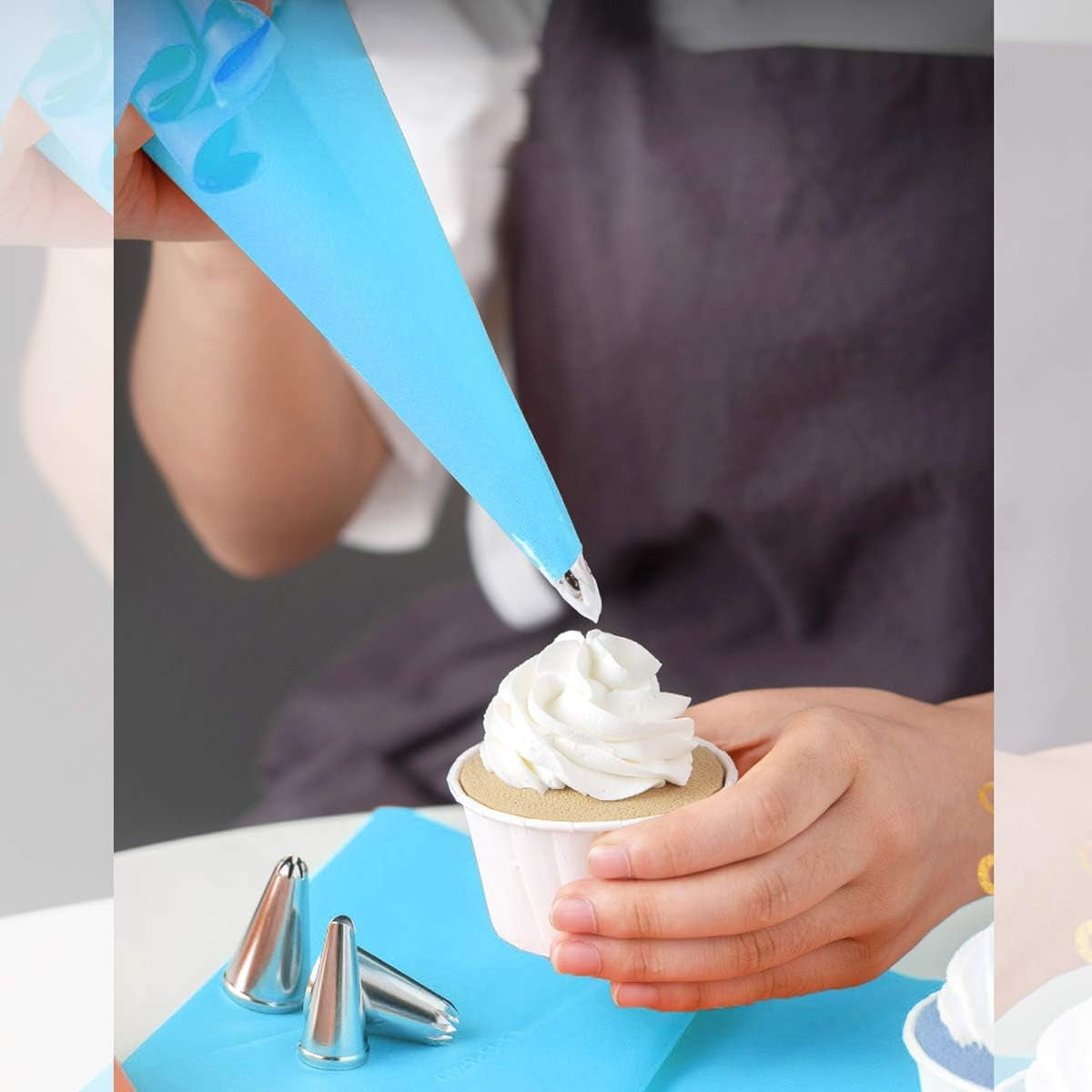 16 Pcs Reusable Pastry Piping Bags Silicone Icing Bags with 8 Coupler for Icing Frosting Decorate Cake, (10,12,14,16 Inch)