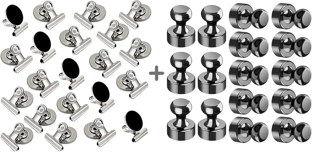 20 Pack Magnetic Clips Fridge Whiteboard Magnets Clips & 16 Pack Magnetic Push Pins