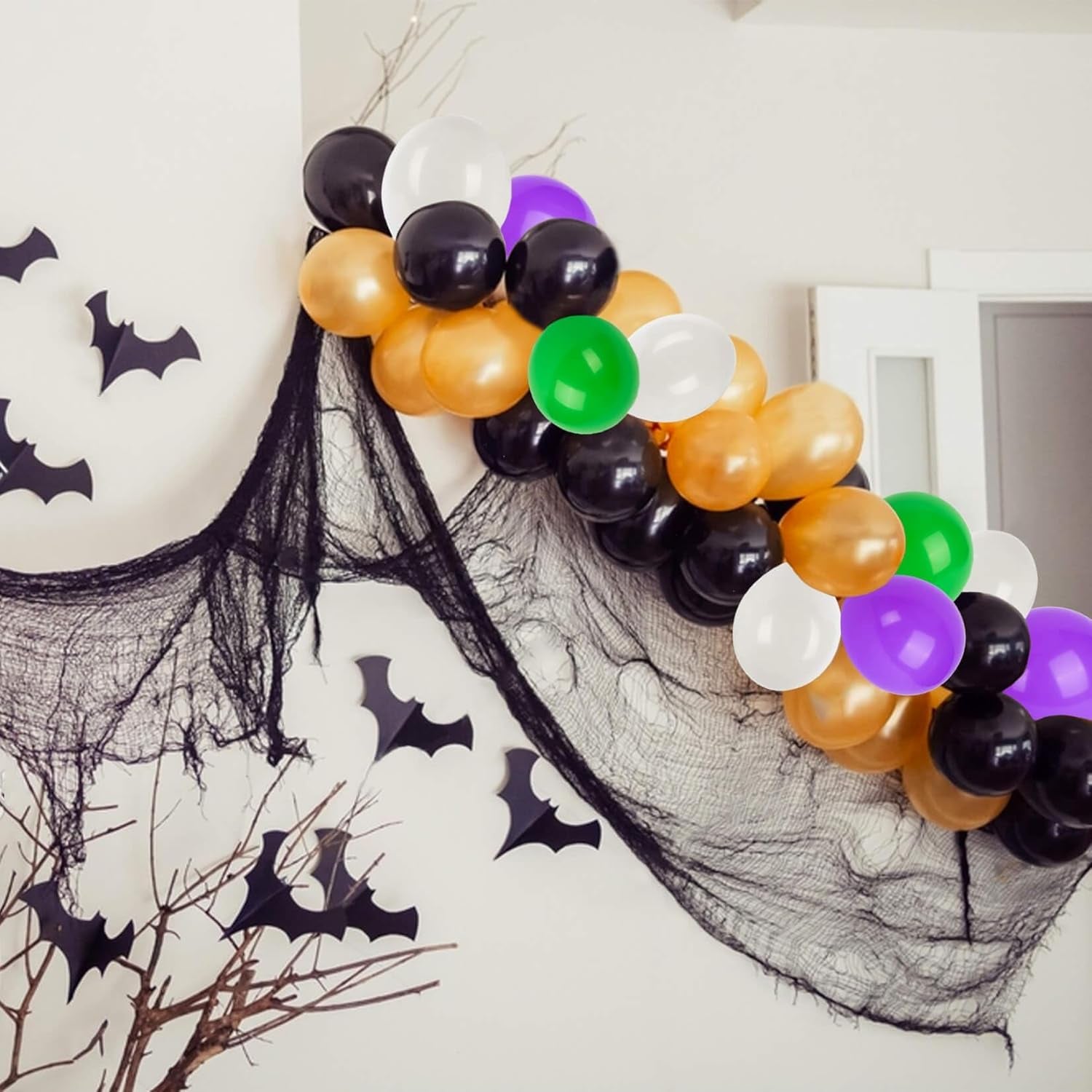 100PCS Halloween Balloons Garland Arch -  Halloween Birthday Party Decorations Indoor Matte Orange Black Purple Green White Latex Balloons Globos Para Fiestas Ballon Decoration Supplies 12 Inch