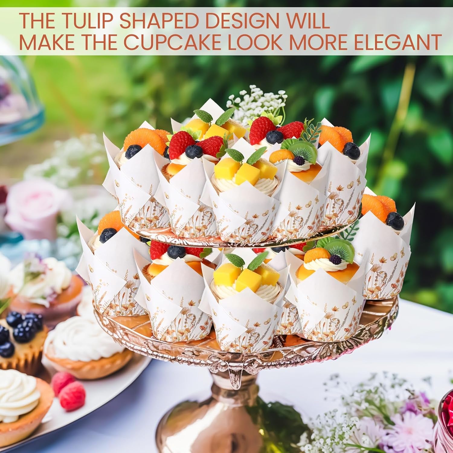 200 Pcs Fall Floral Tulip Cupcake Liners for Baking Autumn Wildflower Paper Muffin Baking Cups Flower Tulip Muffin Liners Wrappers for Thanksgiving Baby Shower Wedding Birthday Party Decor