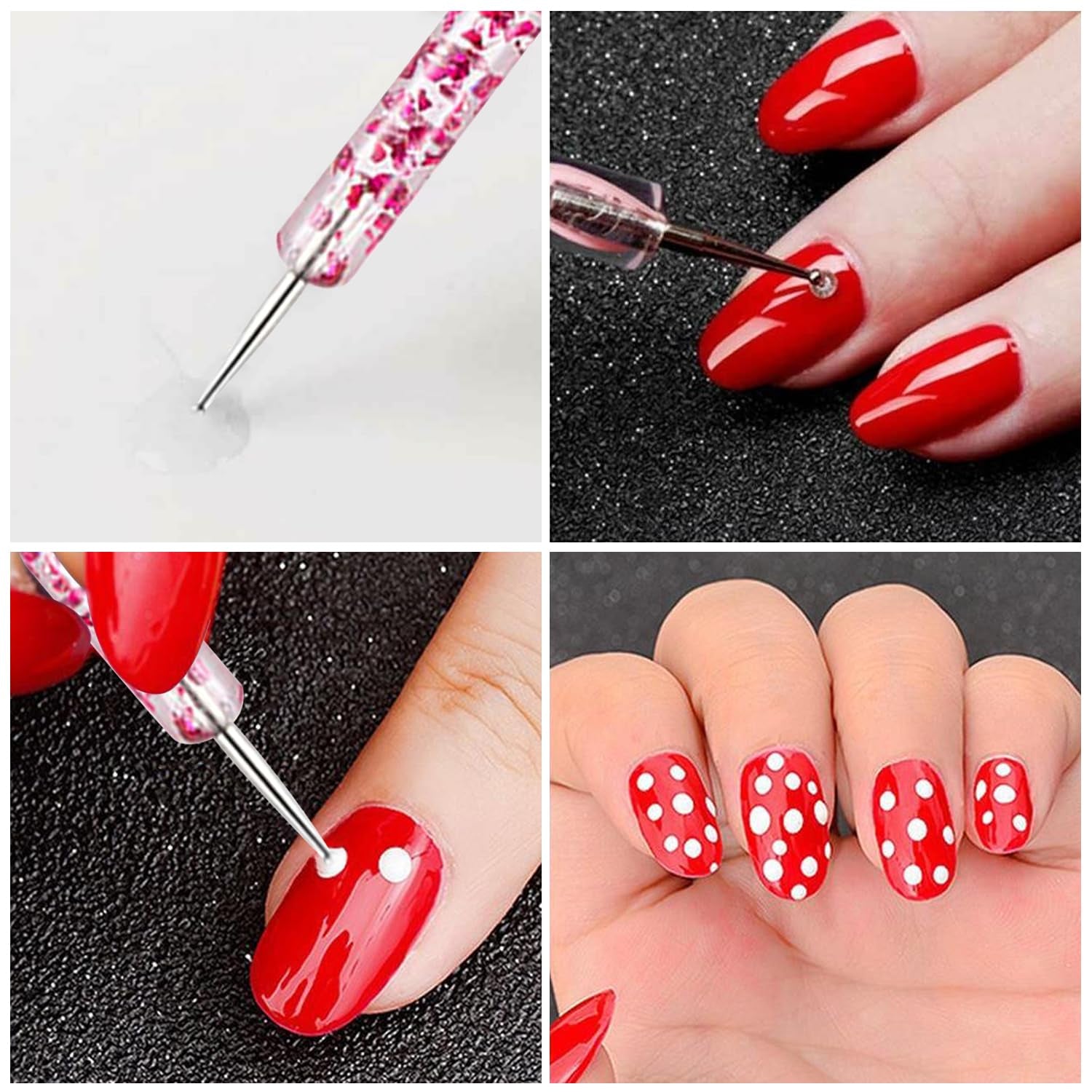 10PCS Nail Art Gel Carving Pen Acrylic Dotting Pen Rhinestone Handle Double-Ended Silicone Brushes for Design Nail Foil Carving Drawing and 3D Effect Shaping Drawing Dotting Tools