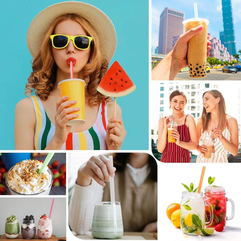 12 Pcs Reusable Boba Straws - Bpa-Free Wide Reusable Plastic Straws for Smoothies, Boba(Tapioca, Boba Pearls) & Shakes with 2 Brushes（Multicolor）