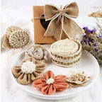 16 PCS Natural Burlap Flowers Set, Including 12 PCS Handmade Lace Burlap Flowers and Bowknots, 4 Rolls Burlap Ribbon for Christmas Birthday Party Wedding Home Embellishment DIY Crafts