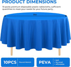 10 Pack Premium Disposable Plastic Tablecloth 84" round Table Cover for Birthdays Weddings Christmas Anniversary Buffet Table (Blue)