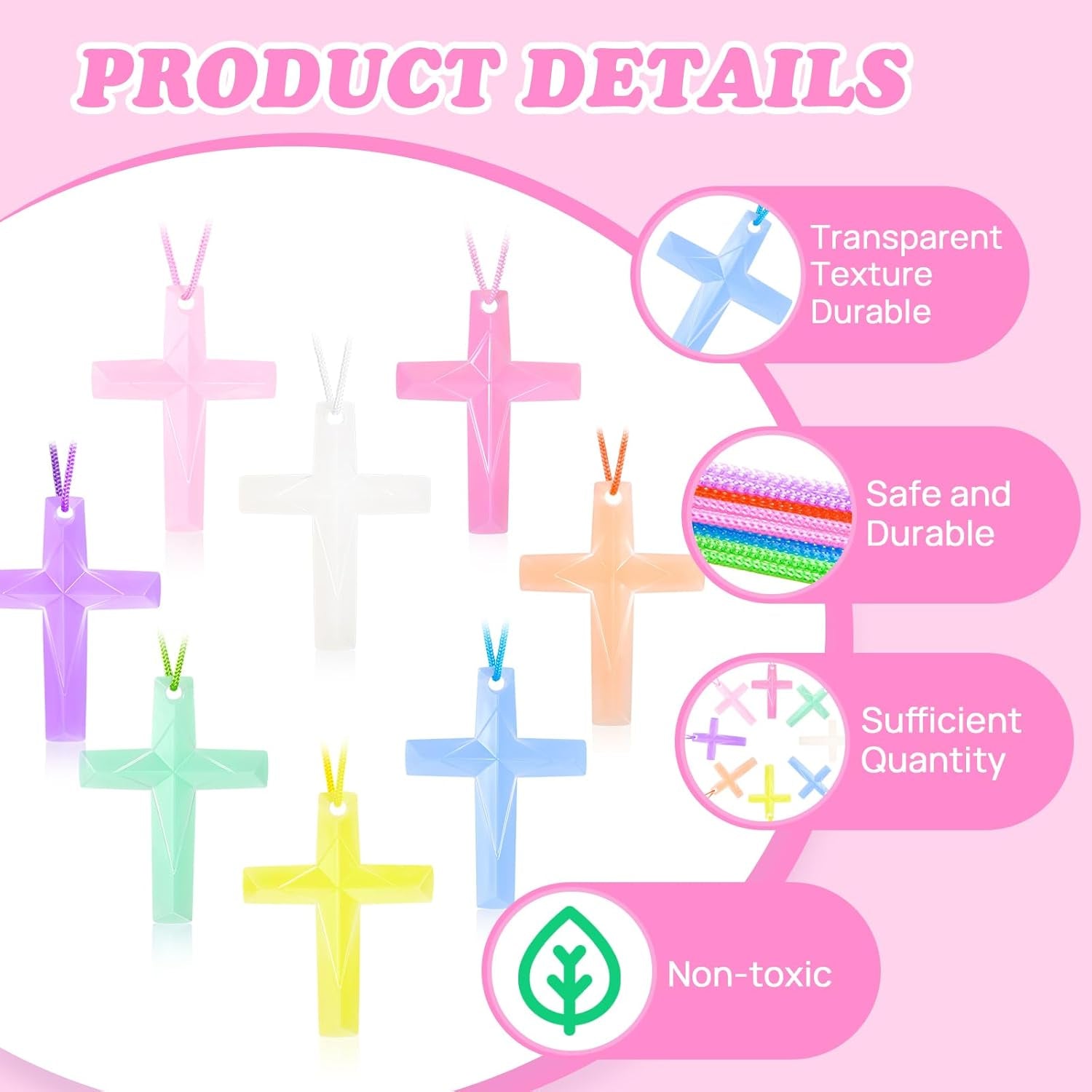 104 Pcs Crystal Cross Necklace, Plastic Cross Necklace Christian Gift Bulk Religious Party Favors Toy for Sunday School Church Easter Vacation Bible School Operation Christmas,8 Colors(Macaron Color)