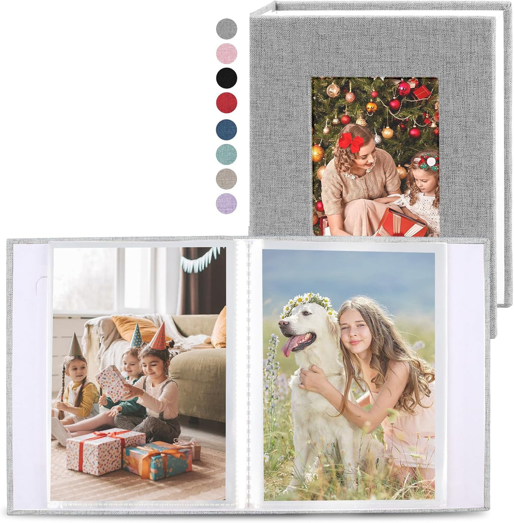 2 Pack Photo Album 4X6, Linen Cover Photo Book, Small Photo Album Book for 36 Pockets Hold 72 Pictures, Picture Book for Photos Family Anniversaries Baby Vacations（Gray)