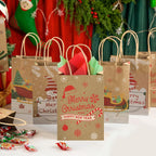 12 Pack Christmas Treat Bags with Tissue Paper, Kraft Paper Gift Bags with Handle for Christmas Party Favors Gift Exchange