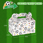 16PCS Party Favor Boxes, Soccer Goodie Bags Paper Gable Treat Snack Bags for Soccer Themed Party Decorations Supplies 6.1×3.5×3.3 Inch