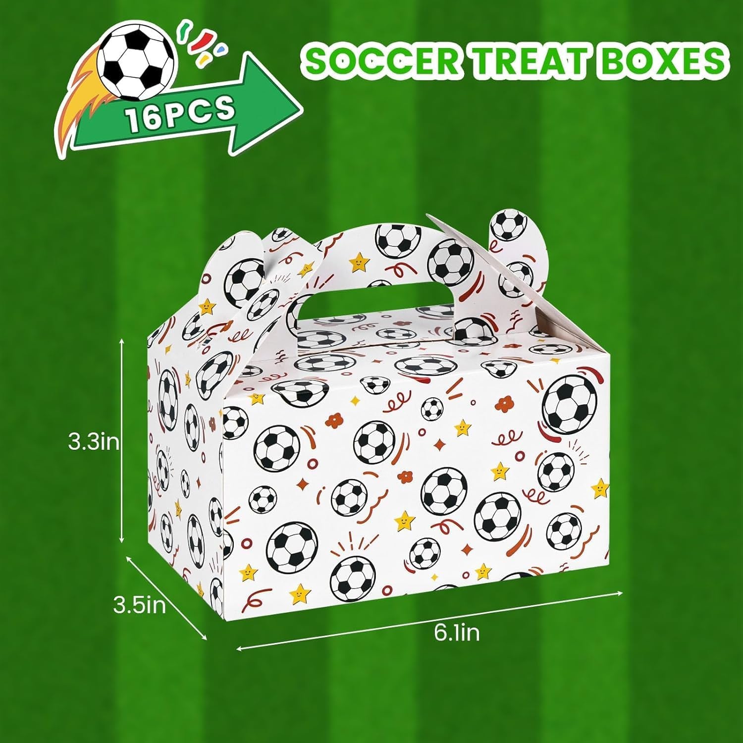16PCS Party Favor Boxes, Soccer Goodie Bags Paper Gable Treat Snack Bags for Soccer Themed Party Decorations Supplies 6.1×3.5×3.3 Inch