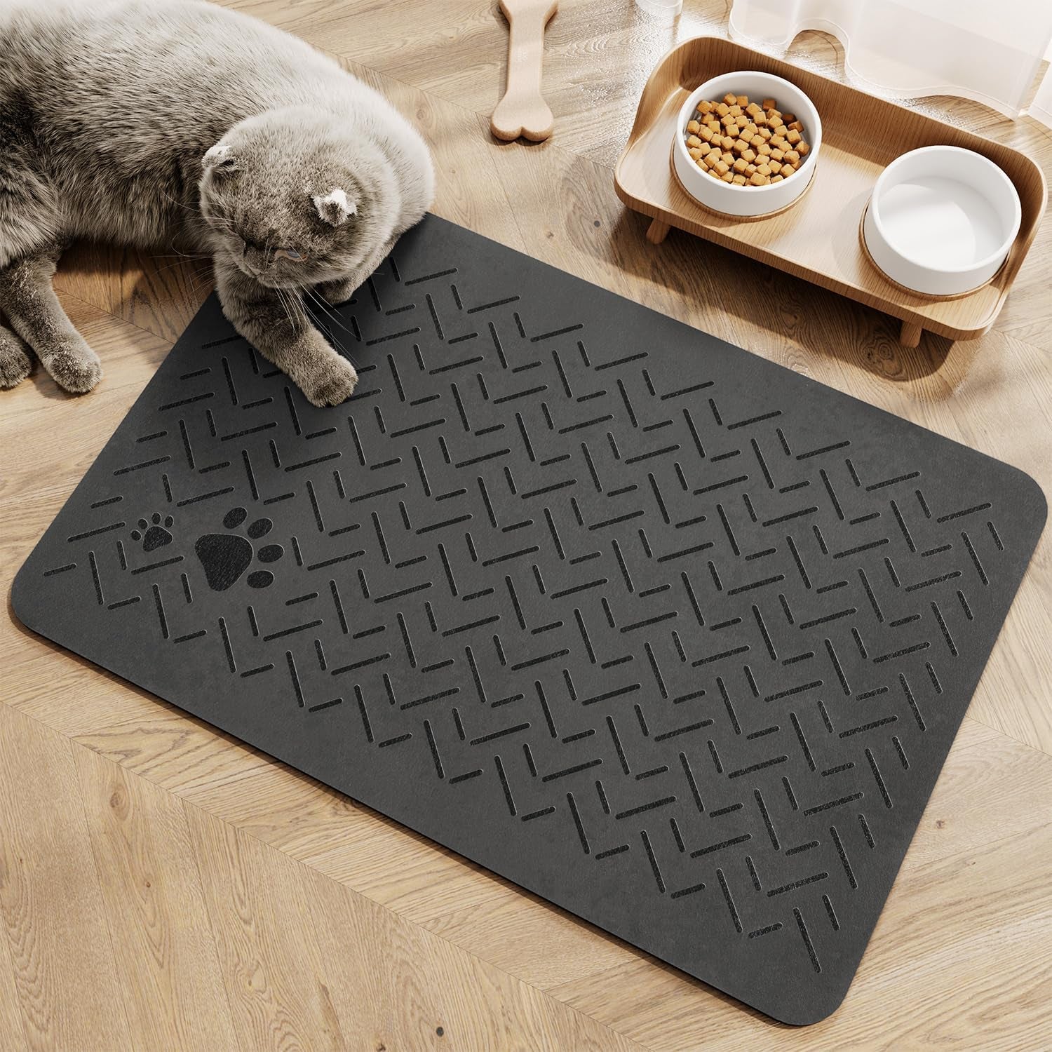 -Absorbent Pet Feeding Mat-No Stains Quick Dry Dog Mat for Food and Water Bowl-Rubber Backing Dispenser Mat Accessories Supplies-Dog Bowl Messy Drinkers,(Dark Grey,12"X19")