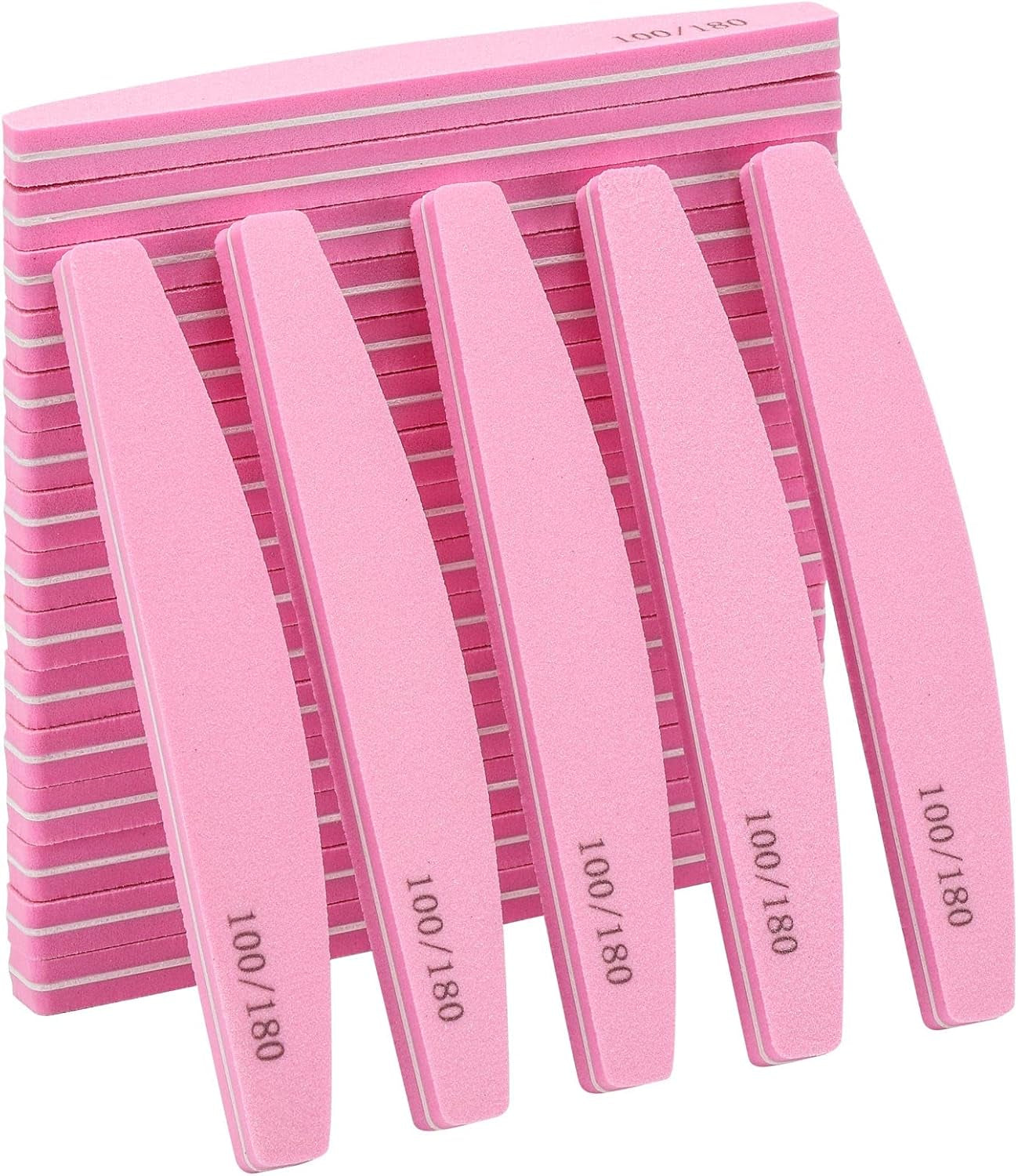 20 Pack Nail Buffers 100/180 Grit Washable Double Sided Nail Sanding Block File for Acrylic Natural Gel Nails, Pink