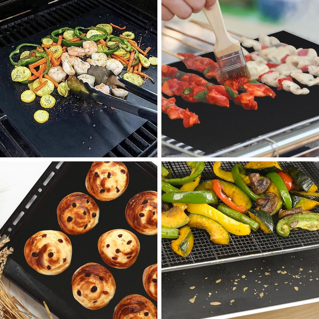 12 Inch Air Fryer Parchment Paper Squares with 4 PCS Black Non-Stick Reusable Grilling Mat for Ninja Foodi Flip SP101/SP201/SP301/SP351, Cuisinart Toaster Oven, Microwave